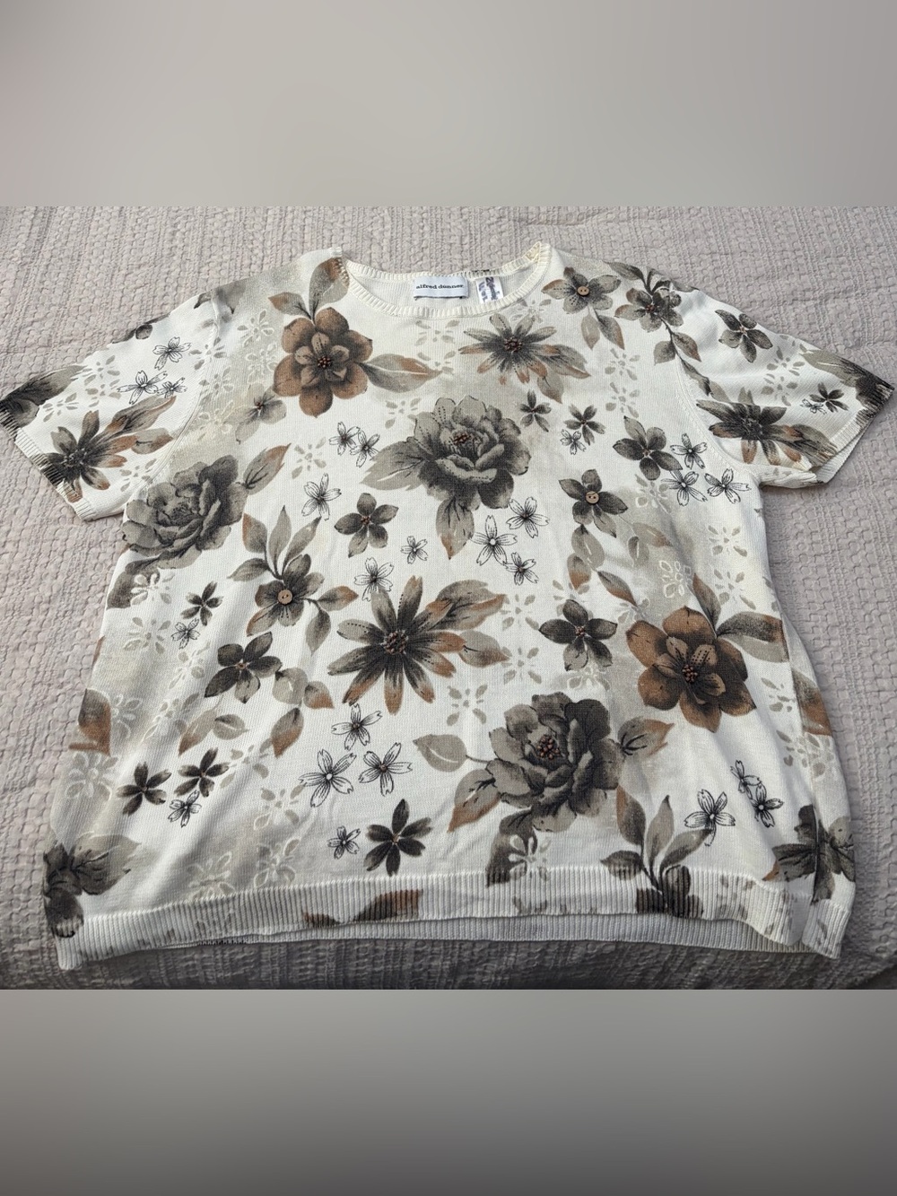 Alfred Dunner Cream Floral Short-Sleeve Knit Top